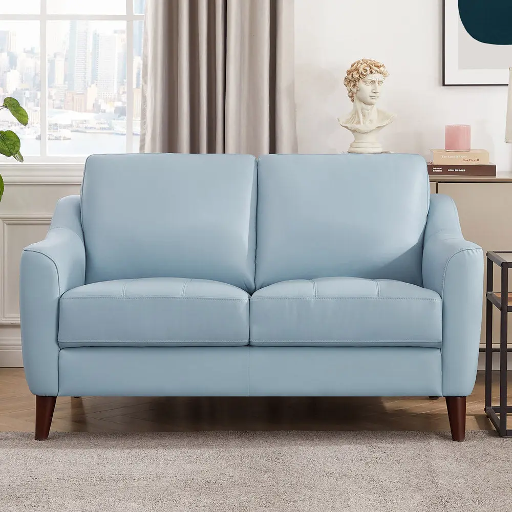 Ersa Leather Loveseat Blue Memory Foam Authentic Leather Sofa Living Room hydeline furniture