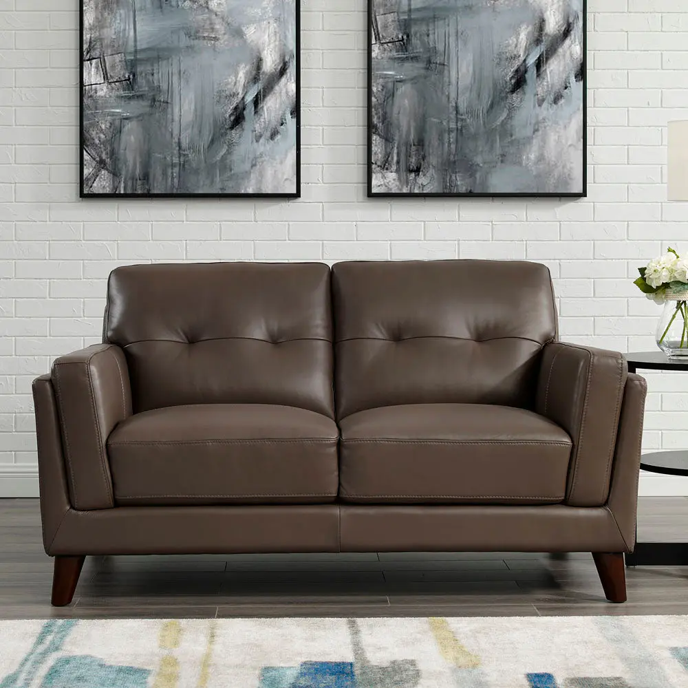 Huntington Leather Loveseat Dark Granite Memory Foam Cushions hydeline furniture