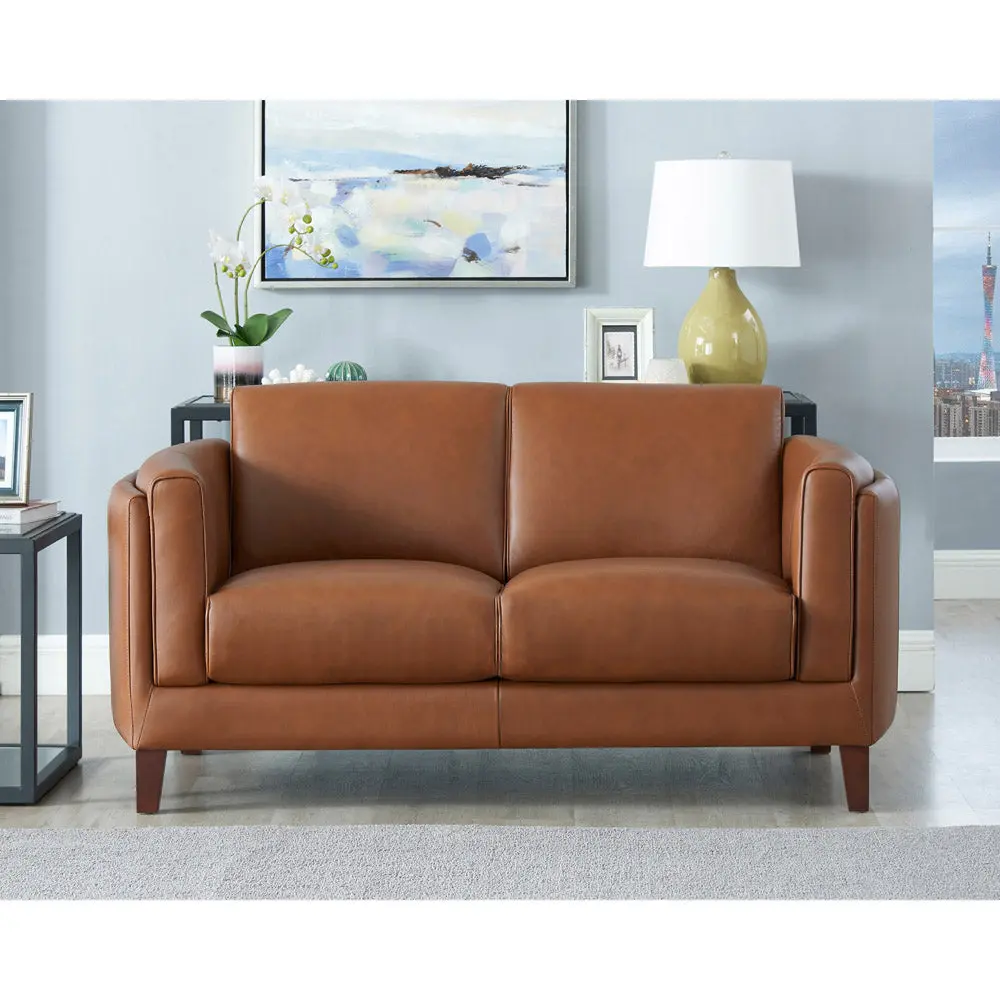 Maui Leather Loveseat Brown Down Filling Authentic Leather Modern Living Room Furniture hydeline furniture