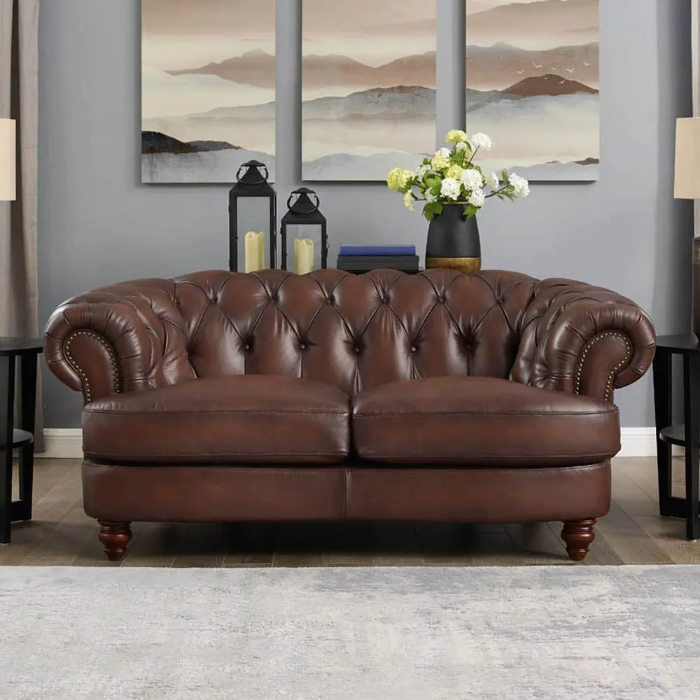 Newport Hide Loveseat Caramel Authentic Hide Timber Primary Living Sofa hydeline furniture