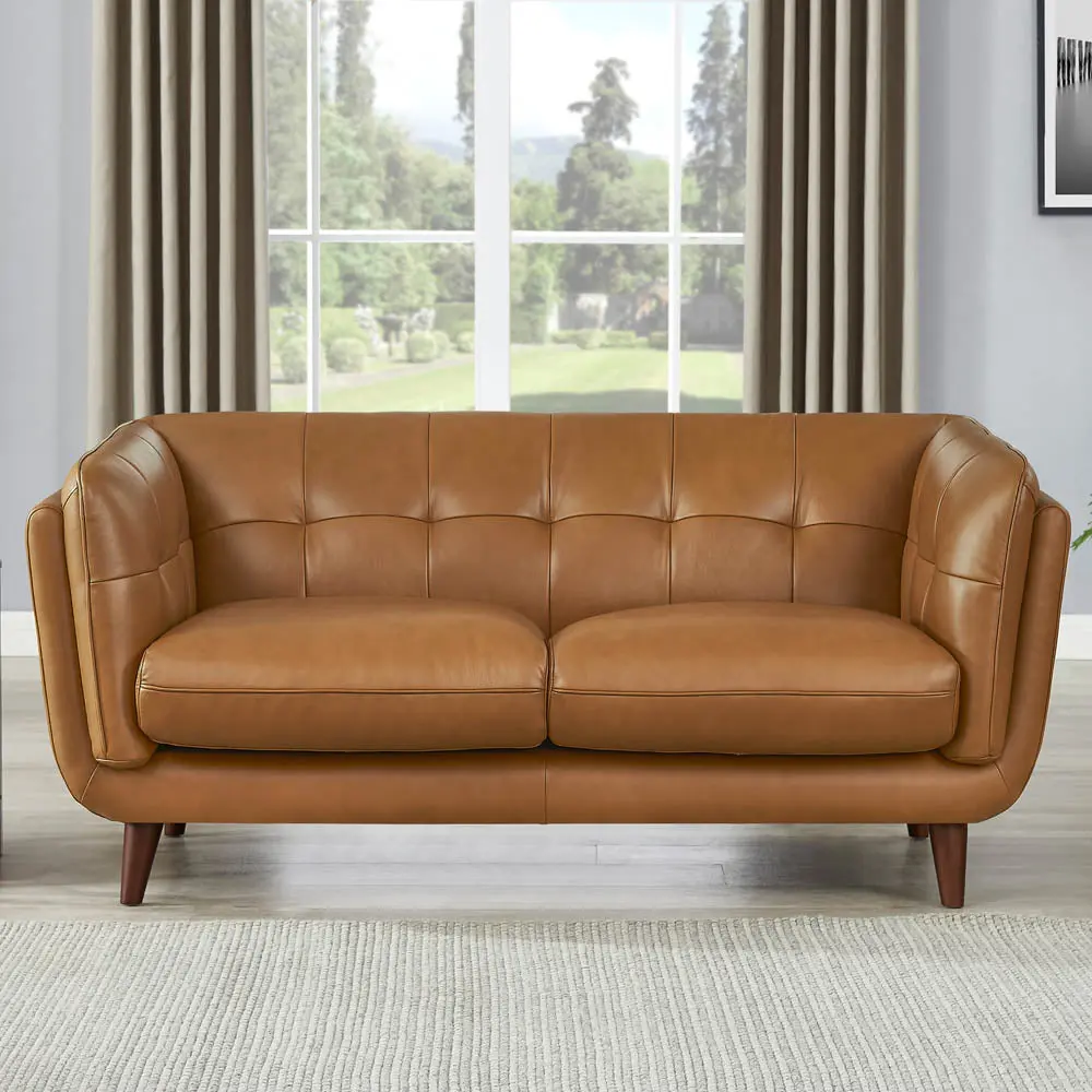 Solana Hide Loveseat Cognac Down Filling Authentic Leather Loveseat hydeline furniture