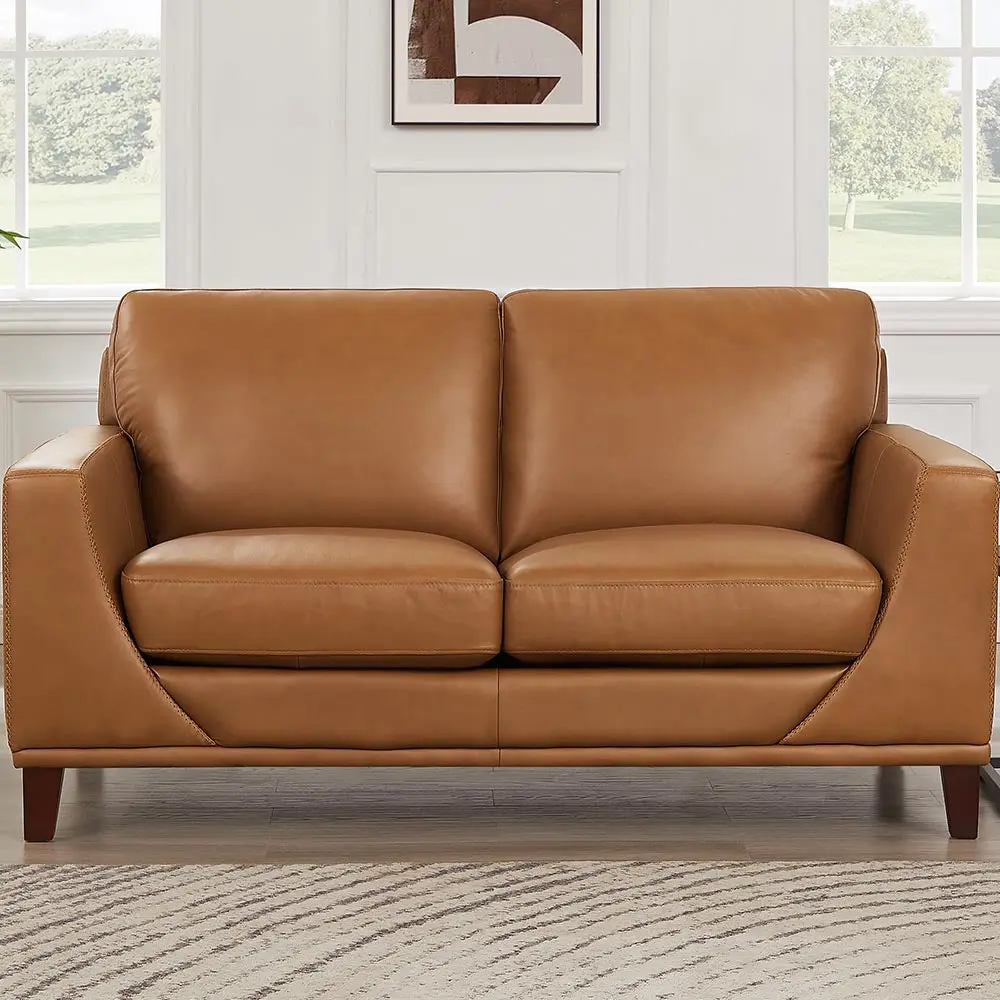 Soma Leather Loveseat Cognac, Authentic Leather and Wood hydeline furniture