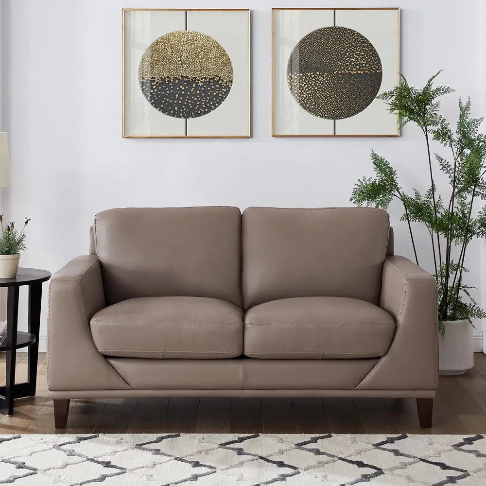 Soma Leather Loveseat Taupe Authentic Leather and Wood Frame hydeline furniture