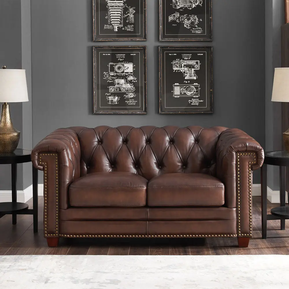 Stanwood Leather Loveseat Caramel Down Filling Authentic Leather Sofa hydeline furniture