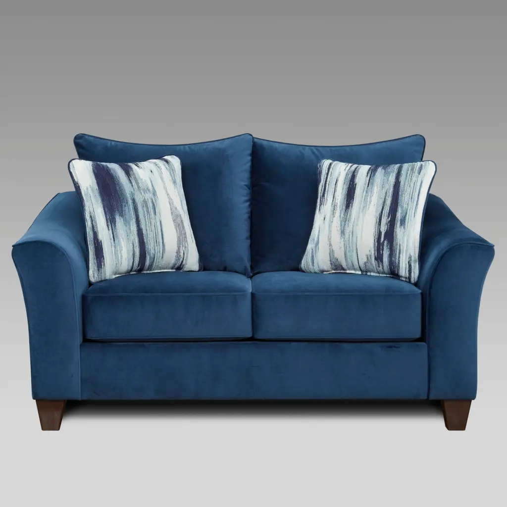 Camero Fabric Pillow Support Loveseat Navy Blue Espresso hz