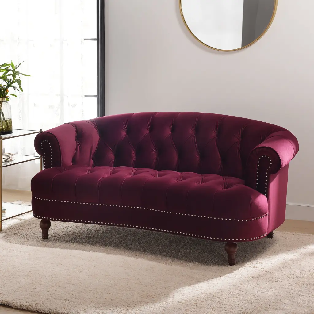 La Rosa Victorian Chesterfield Loveseat Burgundy Velvet Living Room jennifer taylor home