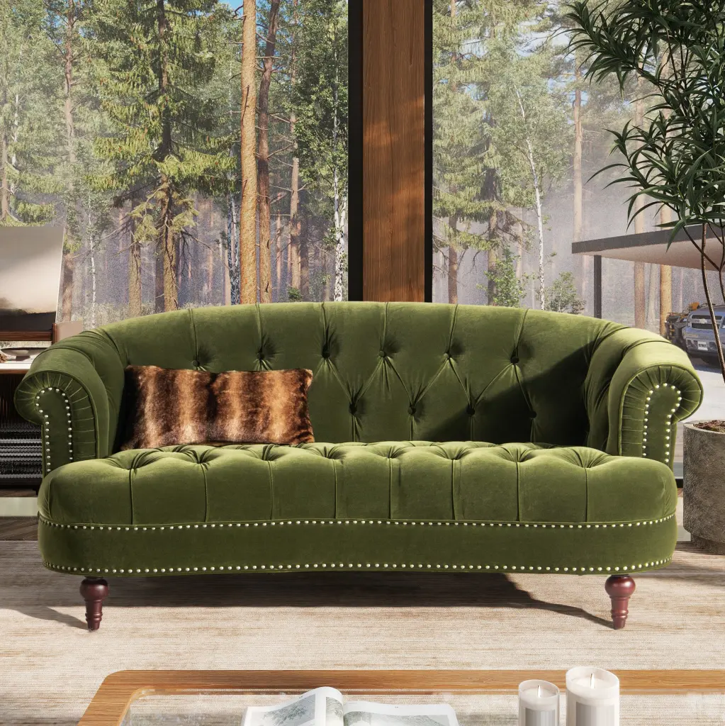 La Rosa Victorian Chesterfield Loveseat Olive Green Velvet Sofa jennifer taylor home