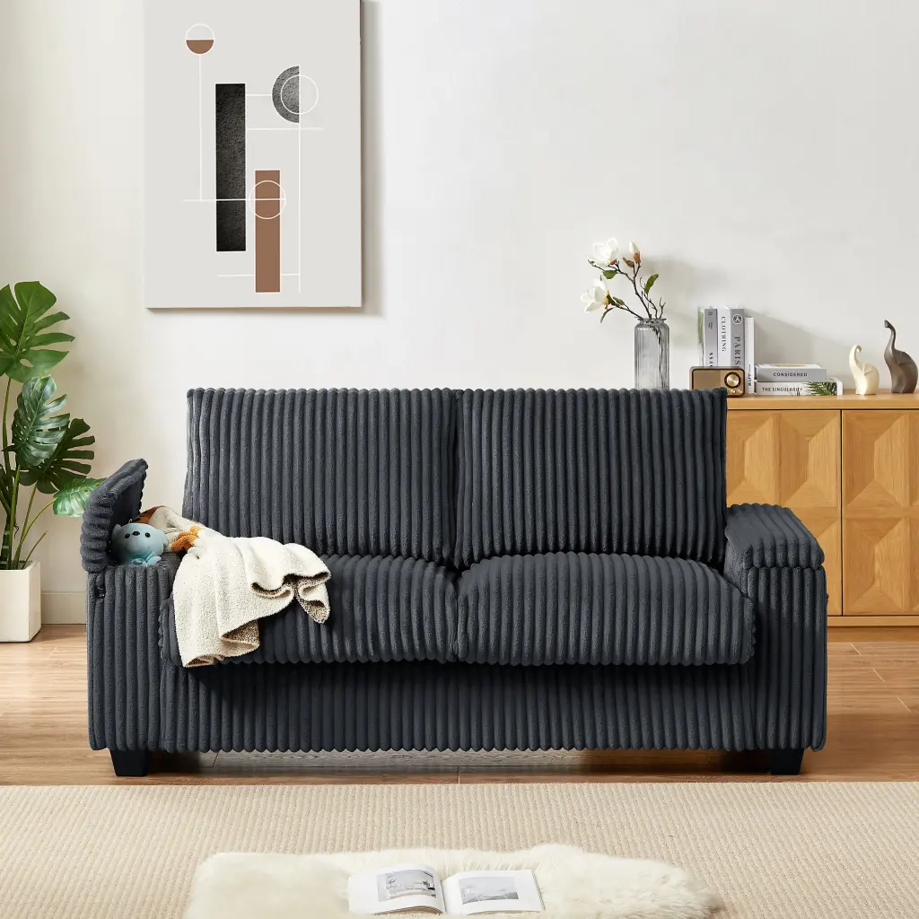 71 Inch Loveseat Small Sofa Plush Corduroy Material Square Storage Armrest jsc furniture
