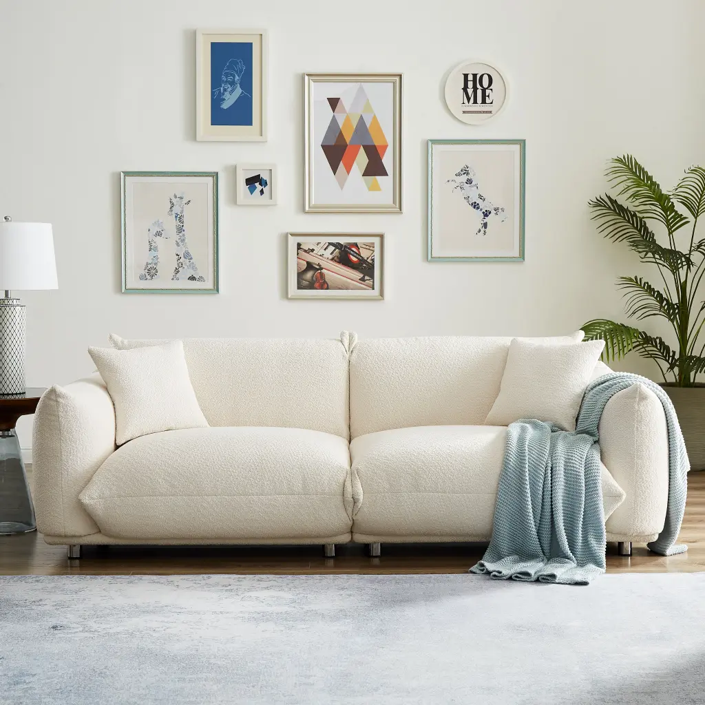 Oversized Loveseat Sofa Living Room, Sherpa Sofa Metallic Legs - Comfortable Two-Seater Modern Design jsc furniture