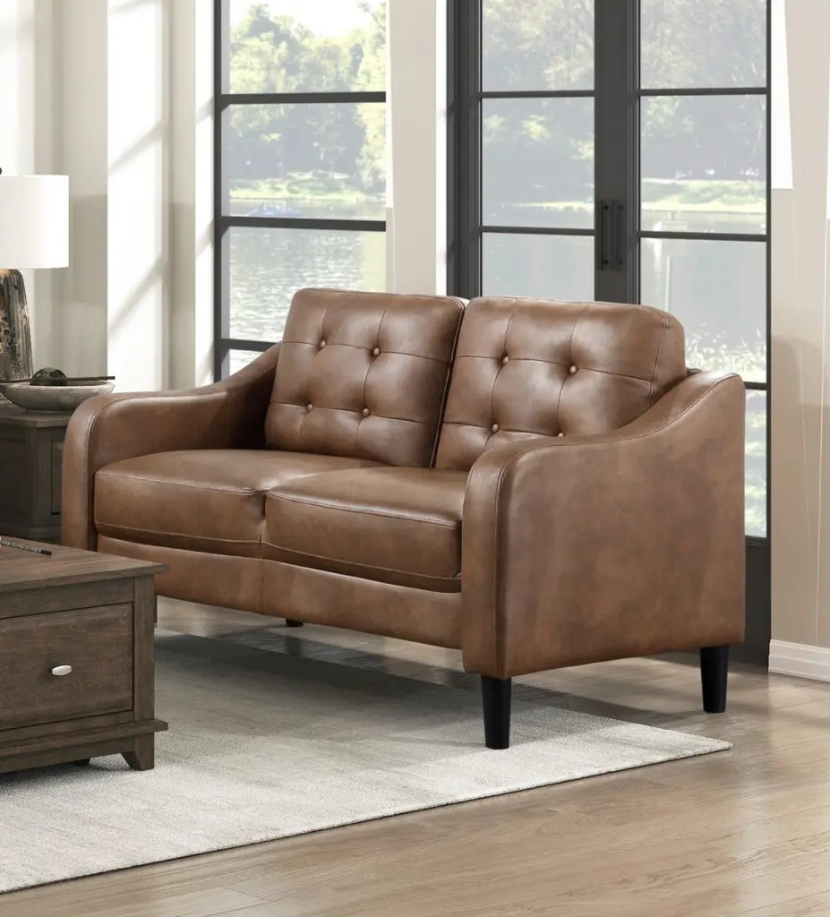 Brown Sleek Microfiber Upholstered 1Pc Loveseat Button Tufted Contour Sofa kanepe