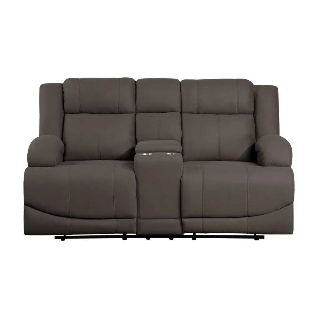 Chocolate Hue Microfiber Upholstered 1-Piece Double Reclining Loveseat kanepe