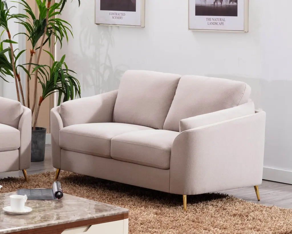 Contemporary Beige Loveseat Metal Legs Plywood Frame Modern Design kanepe