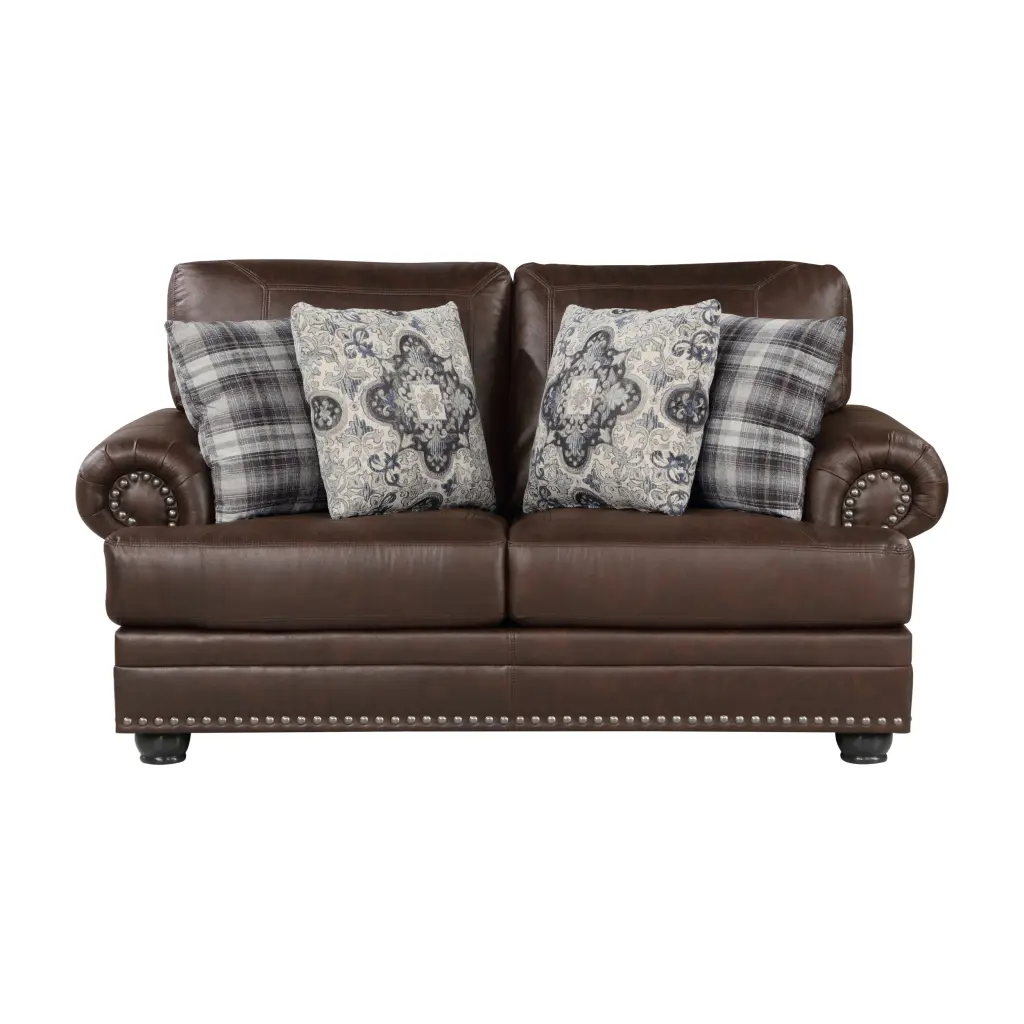 Dark Brown Loveseat Traditional Design Rolled Arms Sleek Microfiber kanepe