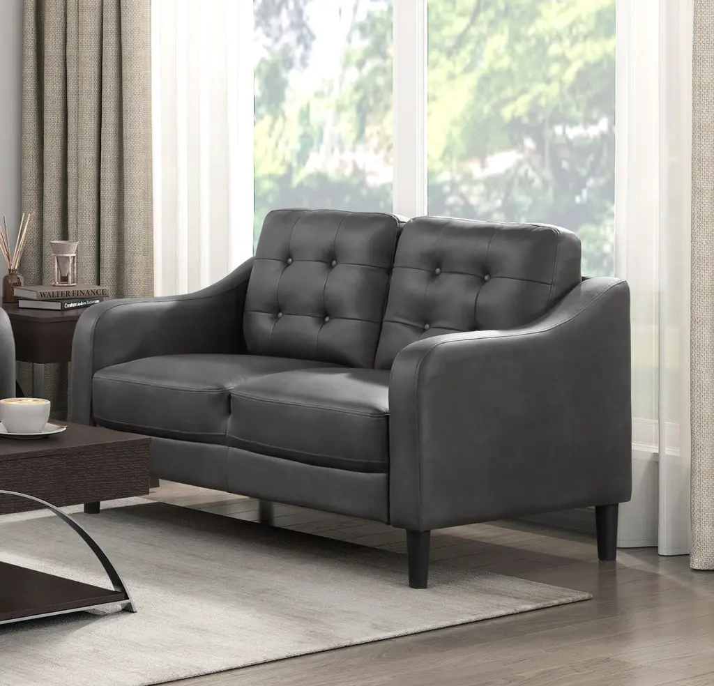 Gray Sleek Microfiber Upholstered 1Pc Loveseat Button Tufted Contoured Sofa kanepe
