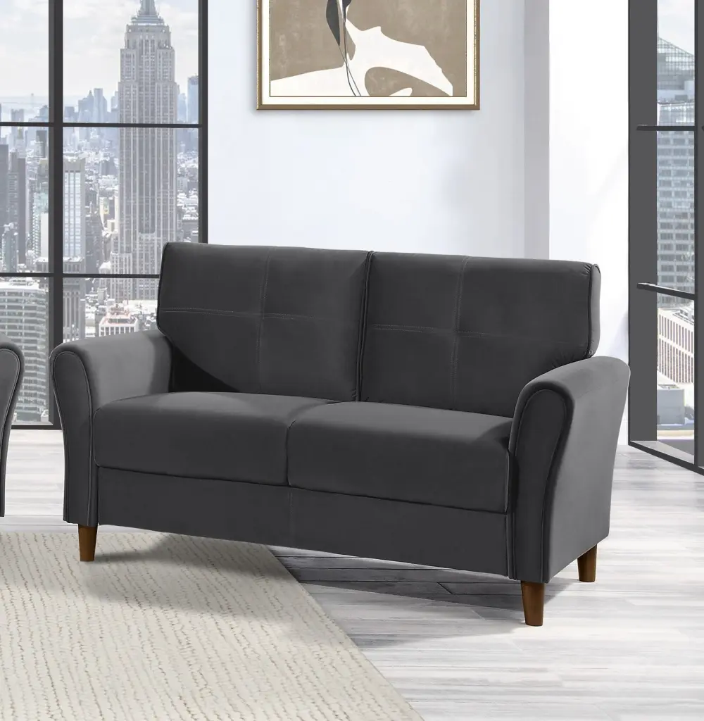 Gray Velvet Upholstery 1Pc Comfort Loveseat Plush Seatbacks Tufted Detachable kanepe