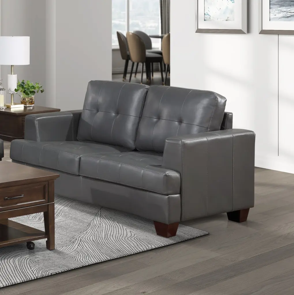 Living Room Gray Modern Ease Loveseat 1Pc Luxury Faux Leather Upholstery kanepe
