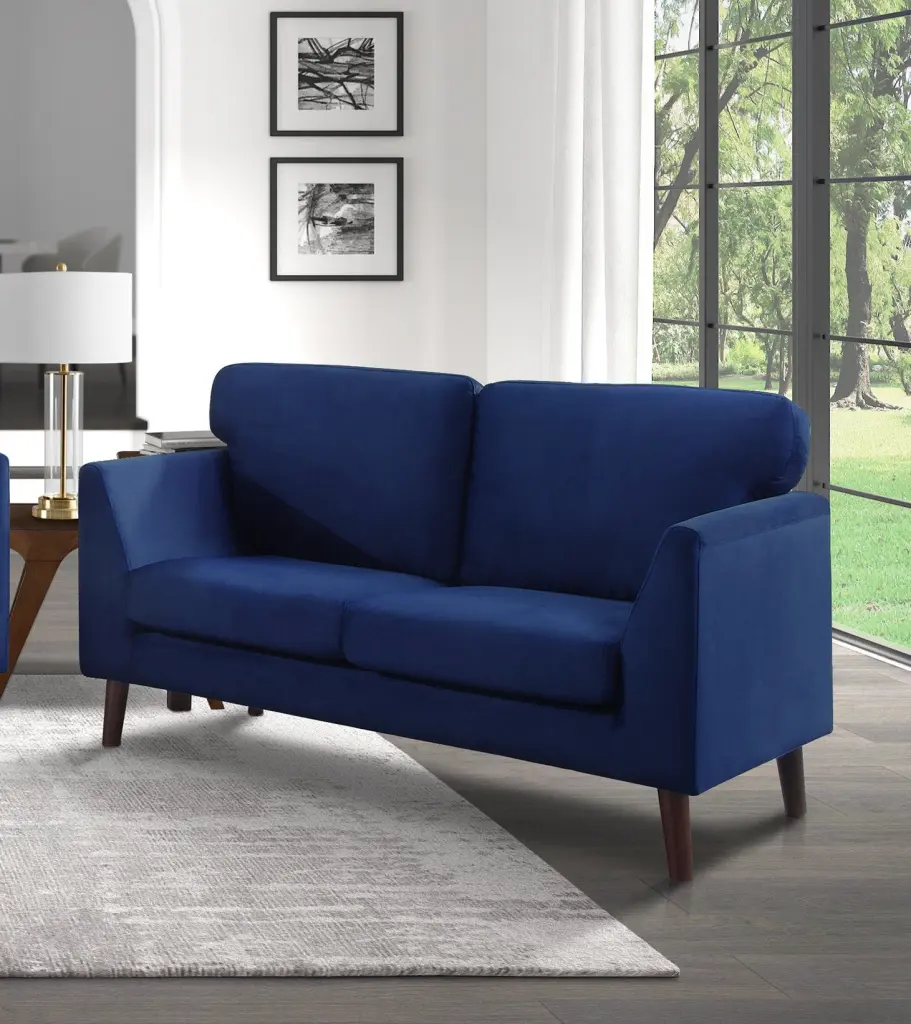 Modern Blue Velvet Loveseat - Contemporary Living Room Sofa kanepe