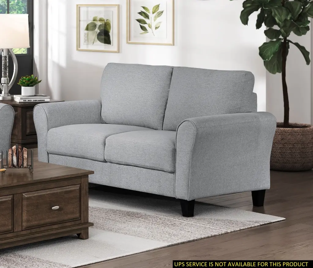 Modern 1 Piece Loveseat Dark Gray Textured Material Upholstered Rounded Arms kanepe