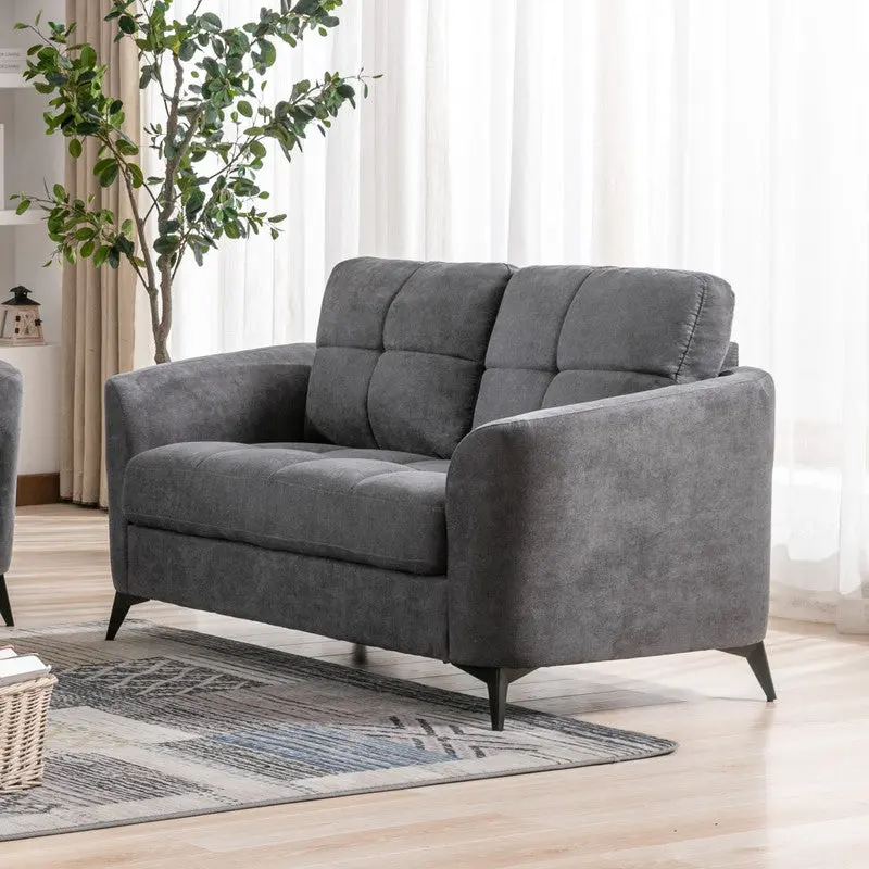 Callie 60 Inch Gray Woven Loveseat Gray Velvet Upholstery, Modern Design lilola home