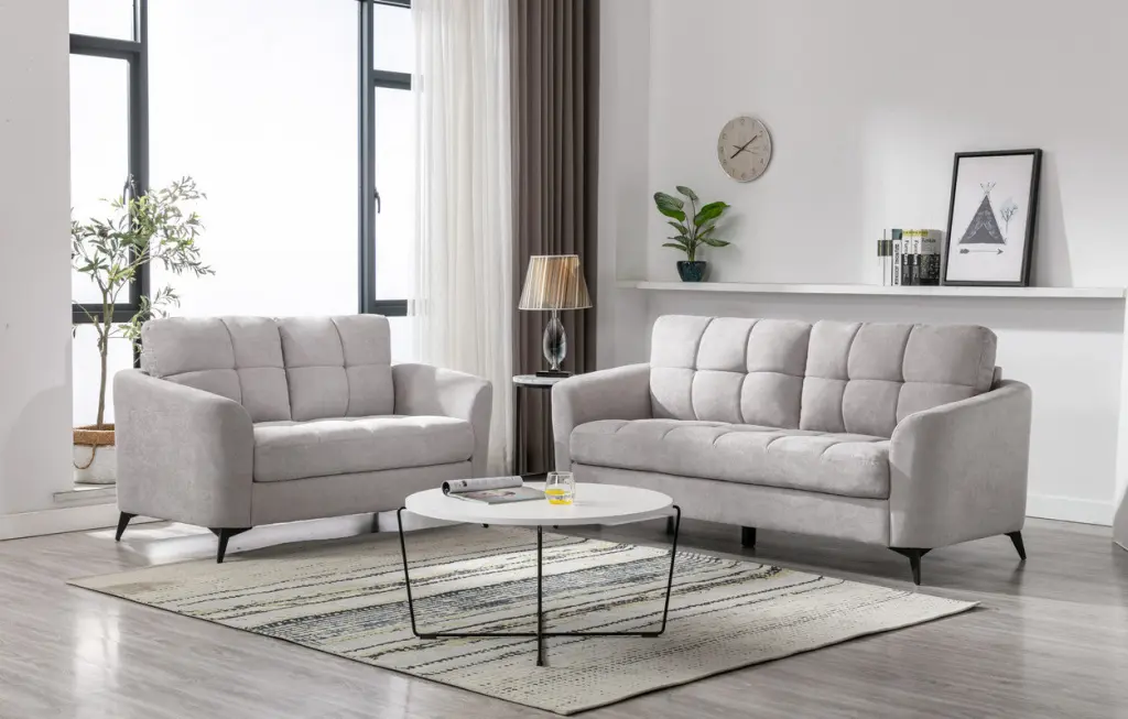 Callie Light Gray Woven Sofa Loveseat Living Room Set lilola home