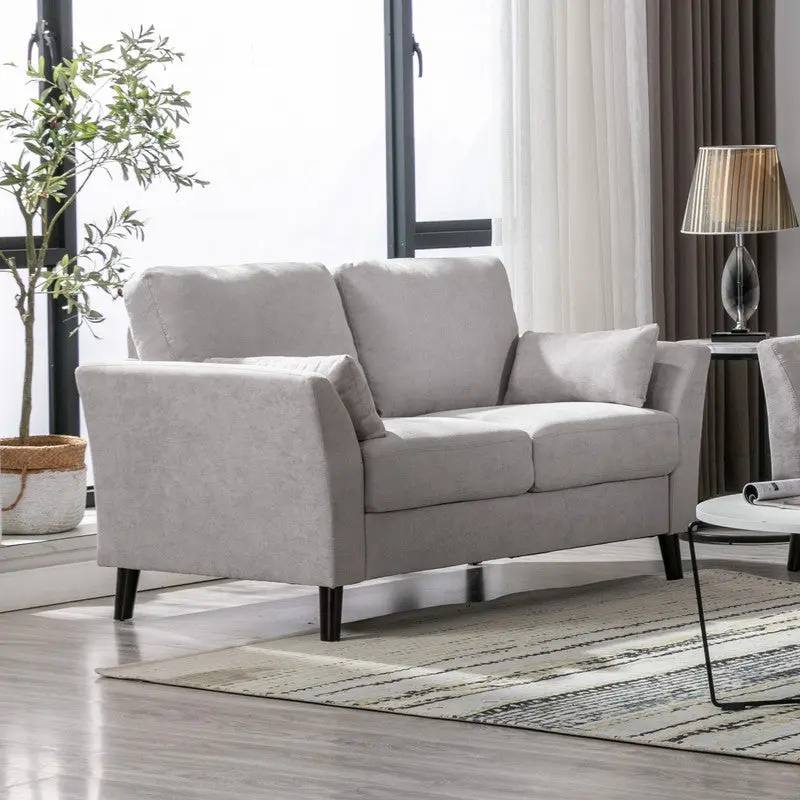 Damian 57 Inch Light Gray Woven Fabric Loveseat Velvet Cushions lilola home