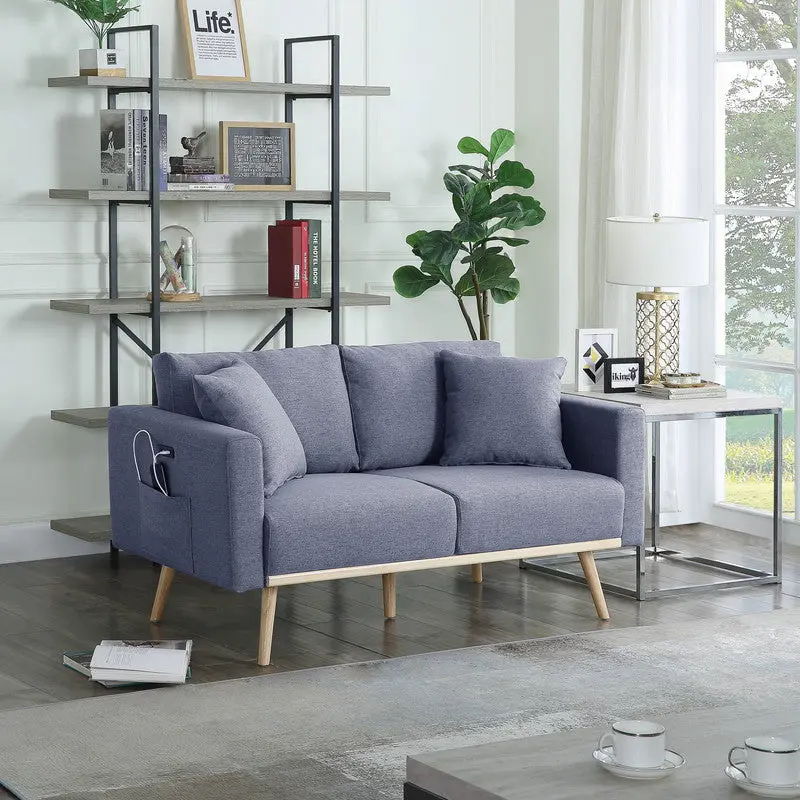 Easton 56.5 Inch Dark Gray Linen Loveseat USB Charging Ports lilola home