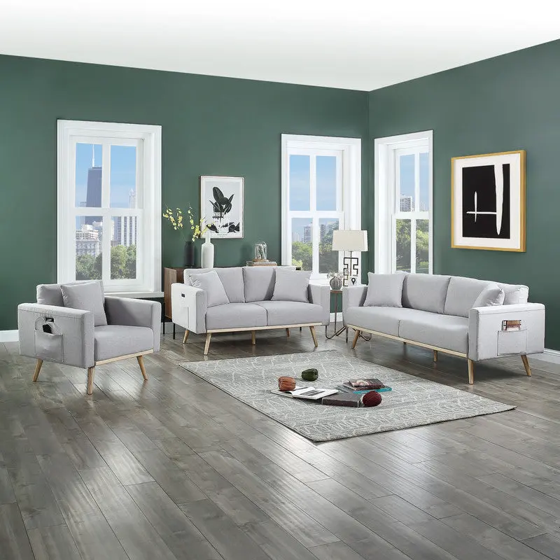 Easton Light Gray Linen Sofa Loveseat Chair - Living Room Set Modern Design lilola home