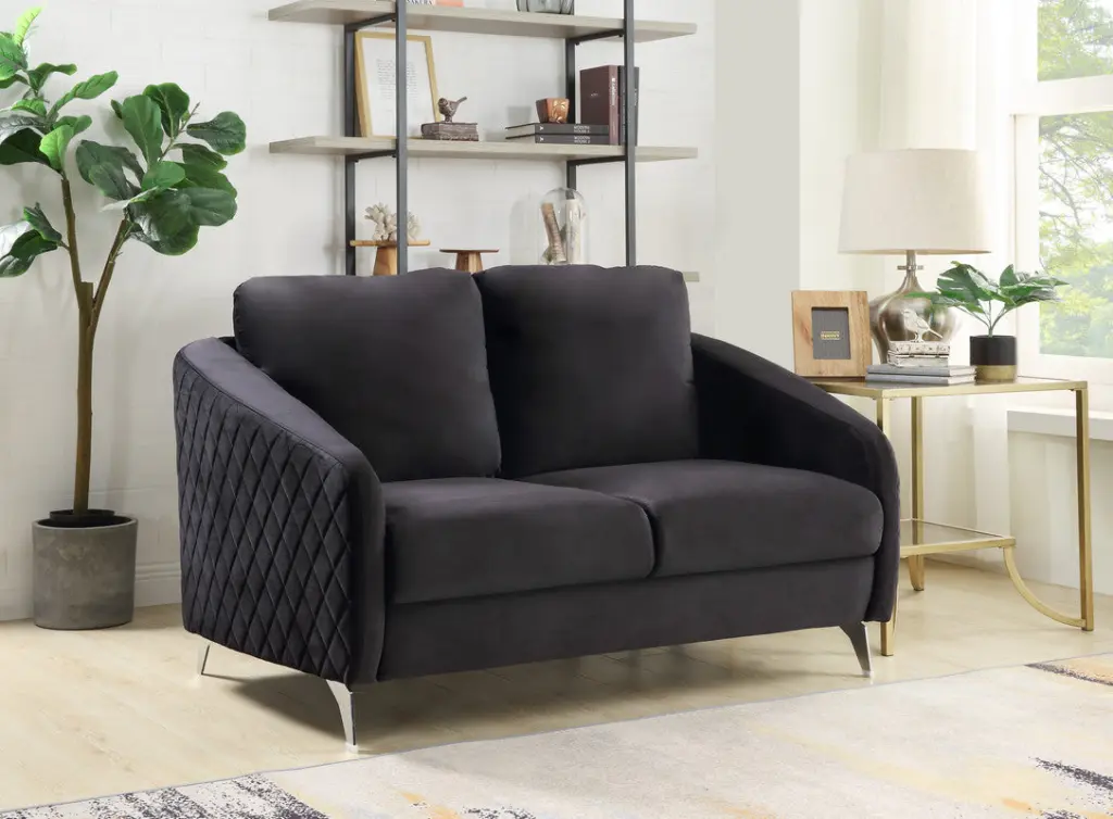 Sofia 55 Inch Black Velvet Modern Stylish Loveseat Couch lilola home