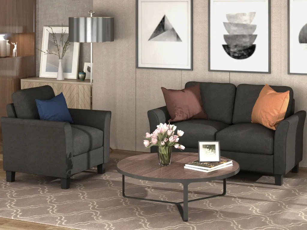 Living Room Armrest Single Chair and Loveseat Sofa Black Home Decor lucky furniture