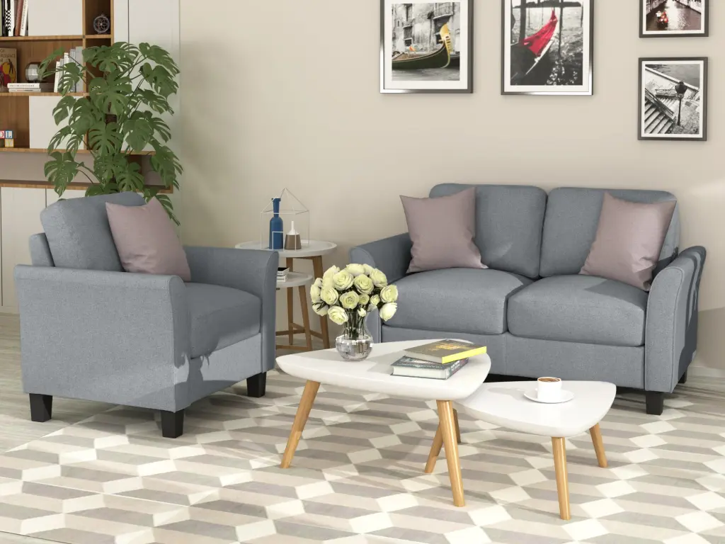 Living Room Armrest Single Sofa and Loveseat Sofa Gray Modern Home Decor lucky furniture