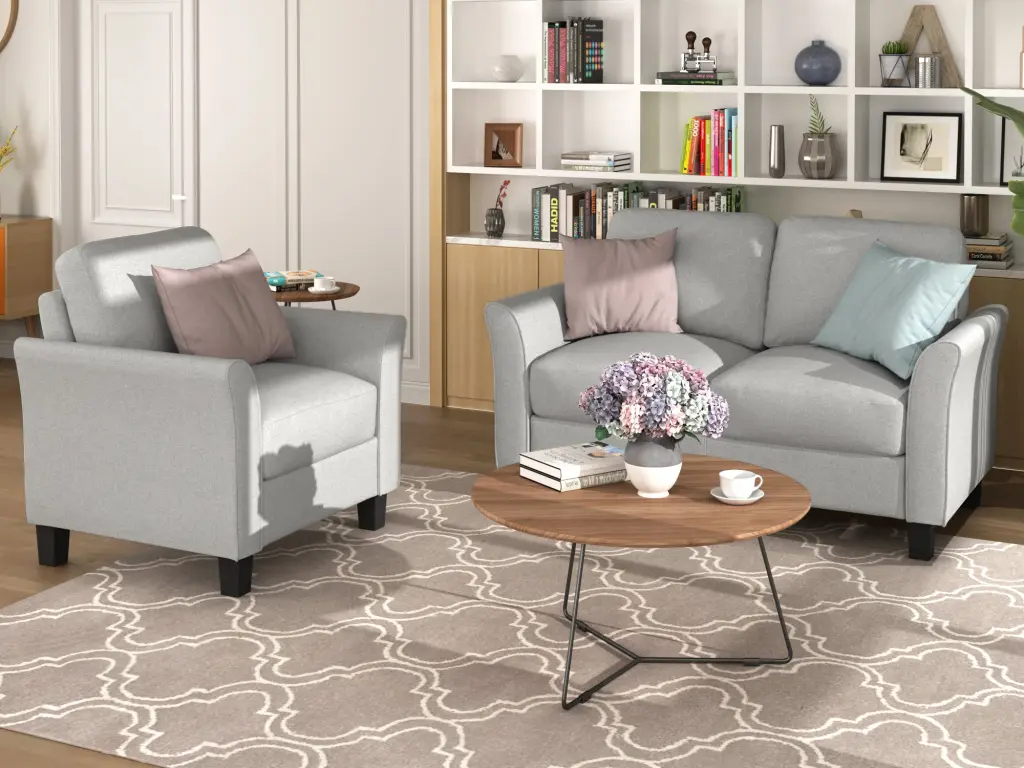 Living Room Armrest Single Sofa and Loveseat Sofa Light Gray lucky furniture