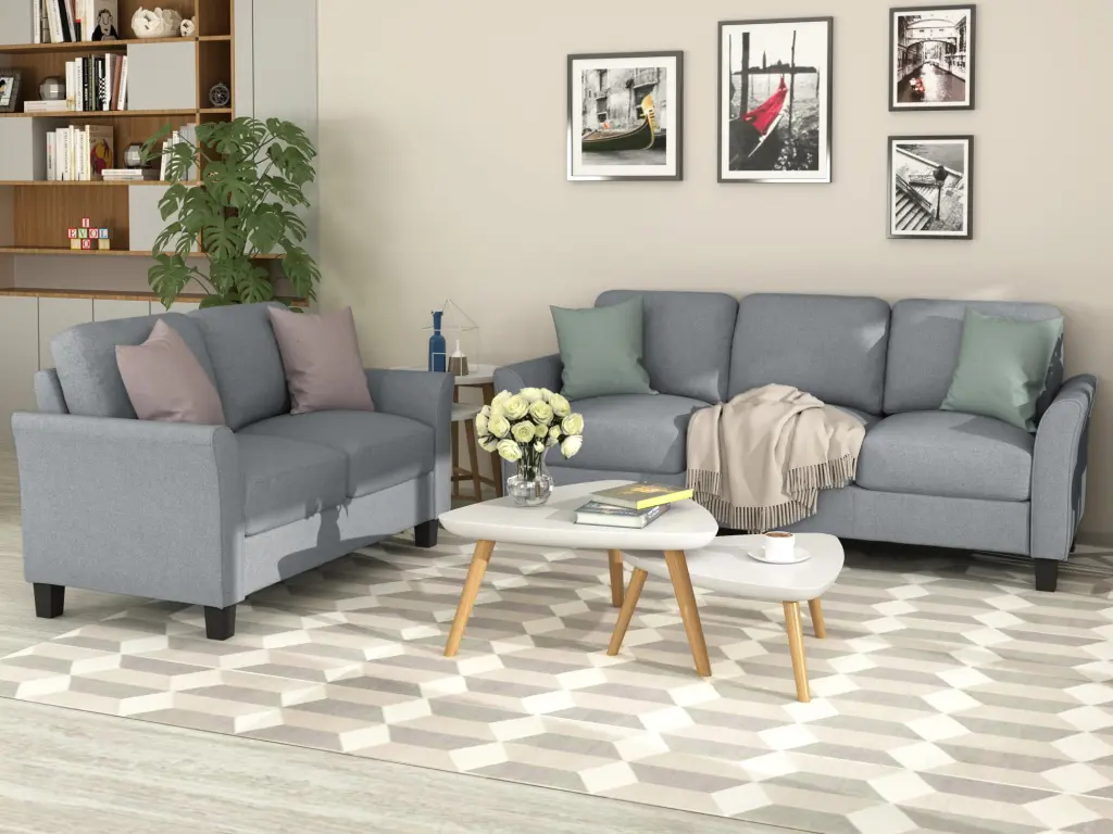 Living Room Home Decor Loveseat Sofa And 3 Seat Sofa Gray Material Modern Space lucky furniture