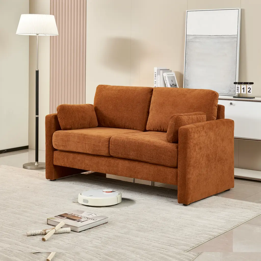58.66" Small Modern Loveseat Sofa Mid Century Chenille Material 2 Seater Couch Living Room modasi