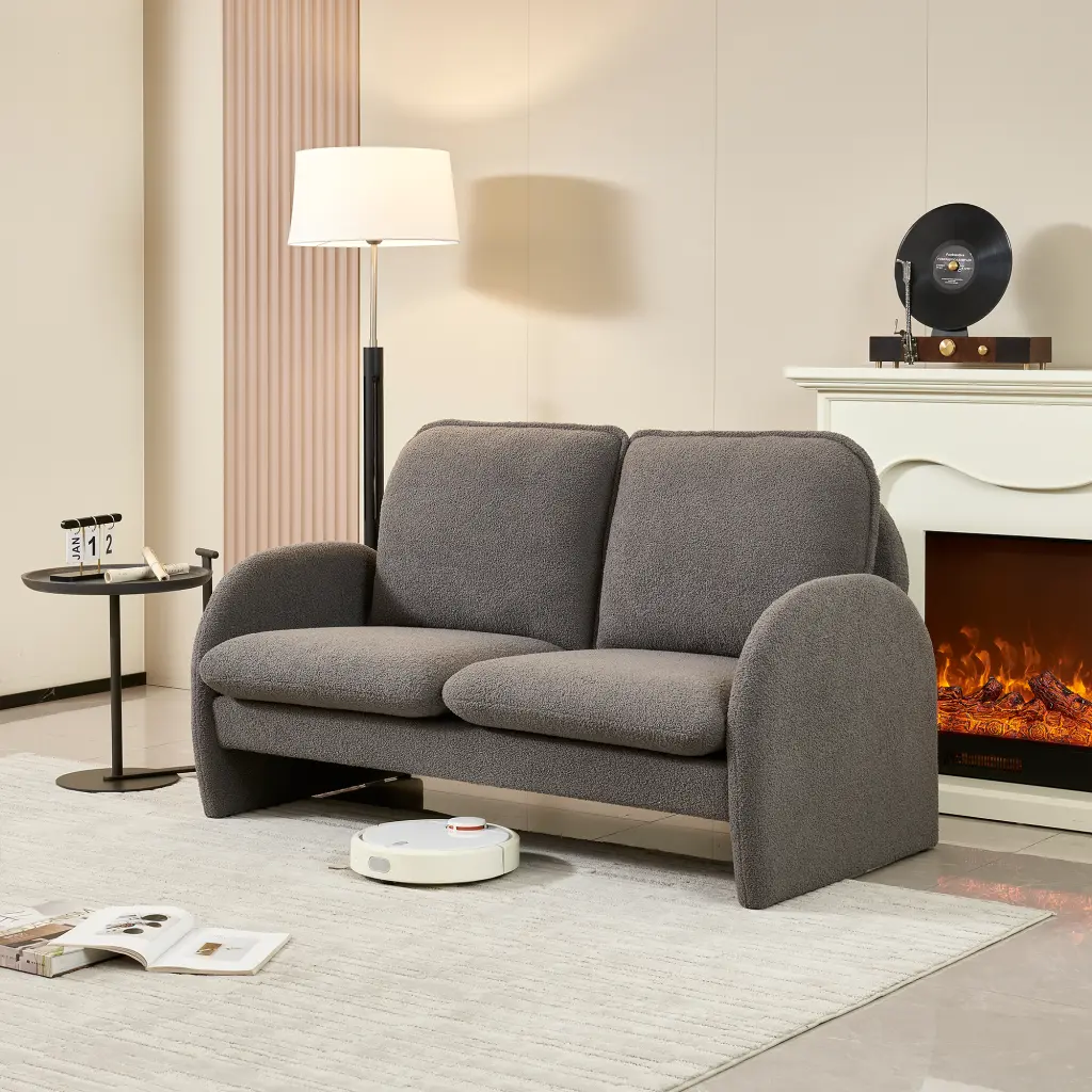59 Inch Loveseat Sofa Small Couch Living Room Sherpa Material Upholstered modasi