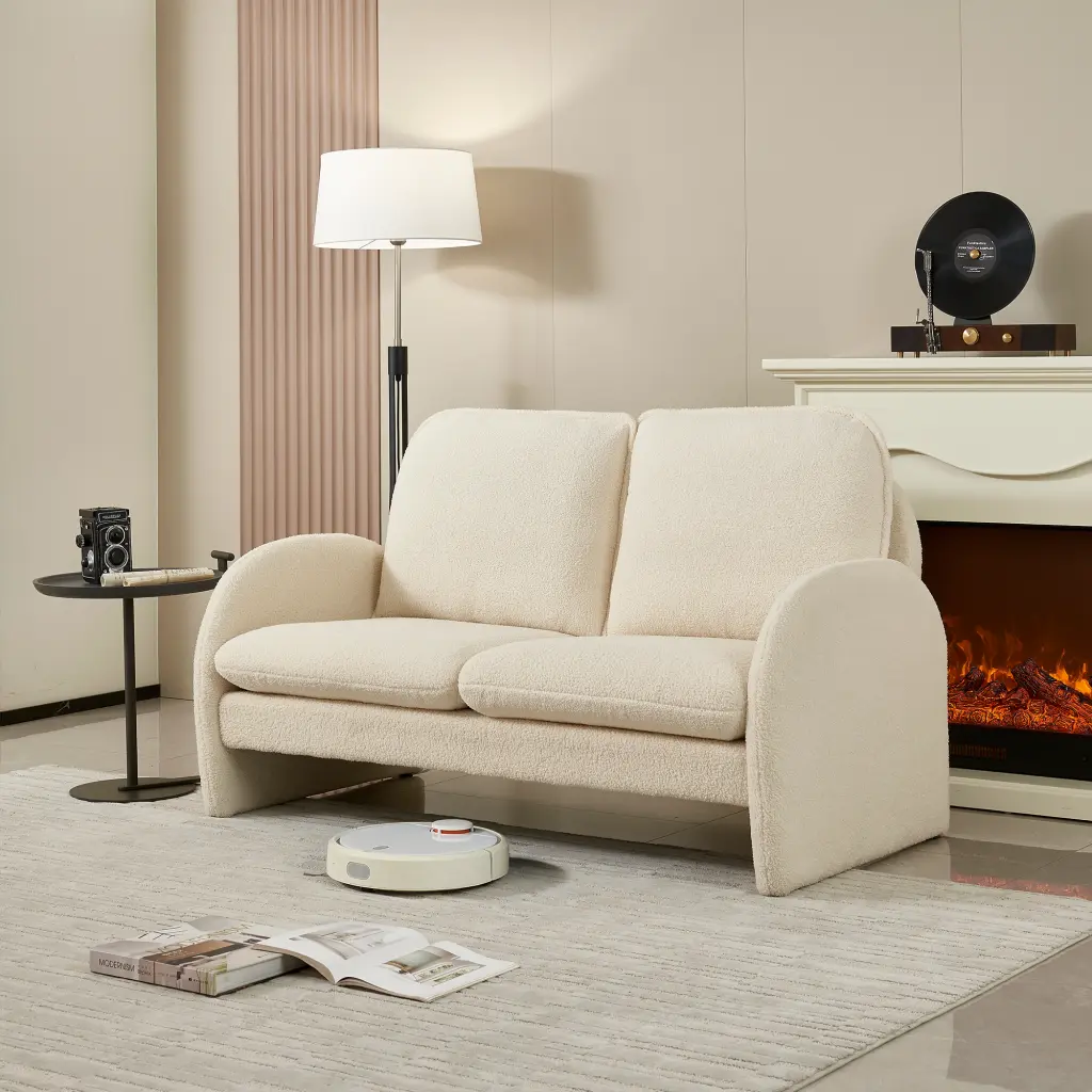 59 Inch Loveseat Sofa Small Sherpa Couch Living Room Comfort modasi