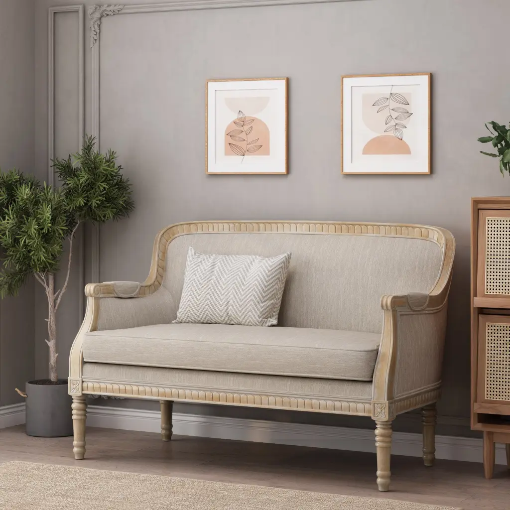 Beige Brown Timber Material 2 Seat Modern Sofa Loveseat nh-perfect home