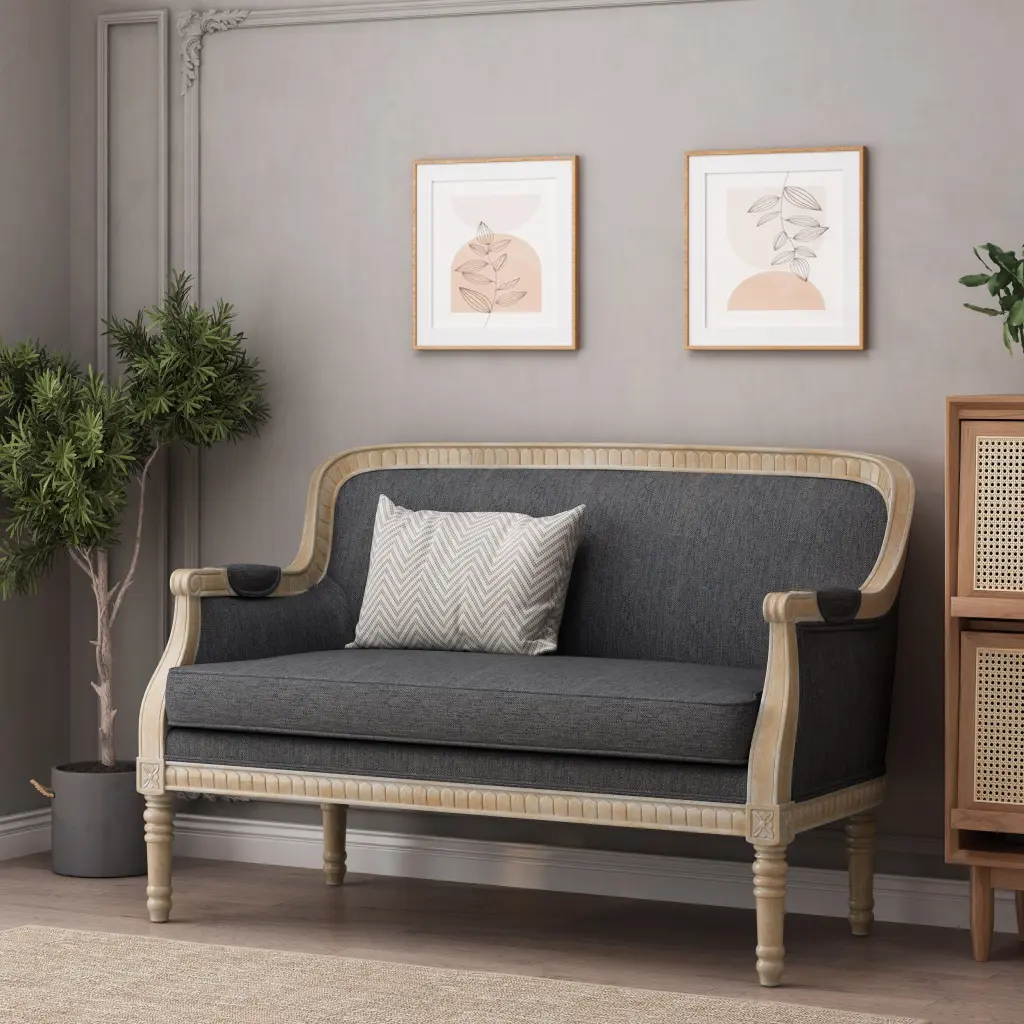 Charcoal Material 2 Seat Modern Sofa Loveseat nh-perfect home