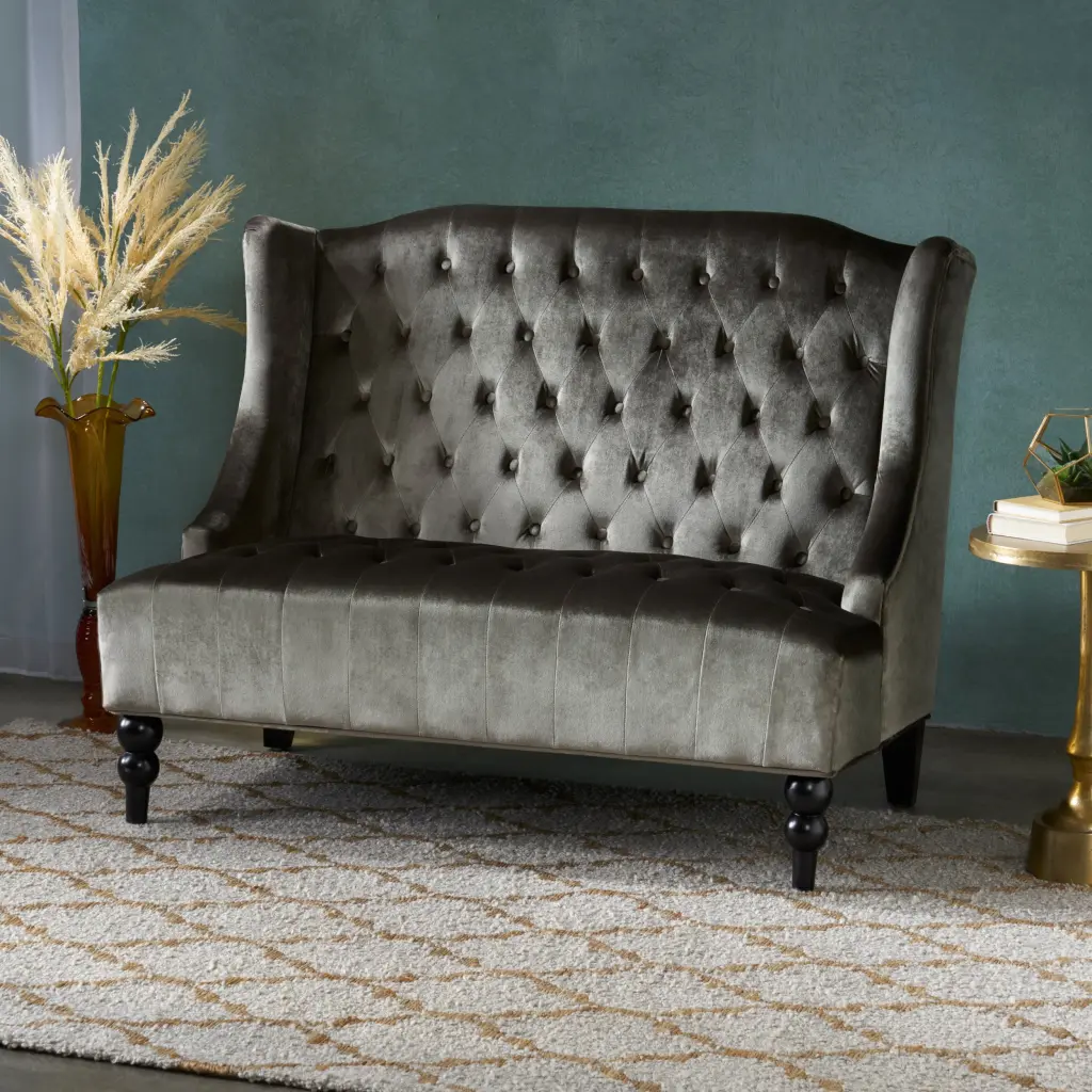 Grey Velvet 2 Seat Sofa Modern Living Room nh-vivalux