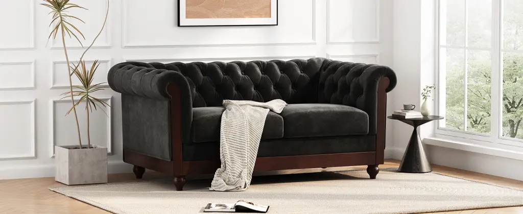 Vivalux 59.44 Inch Chesterfield Velvet Loveseat Sofa 2 Person Rolled Arm nh-vivalux