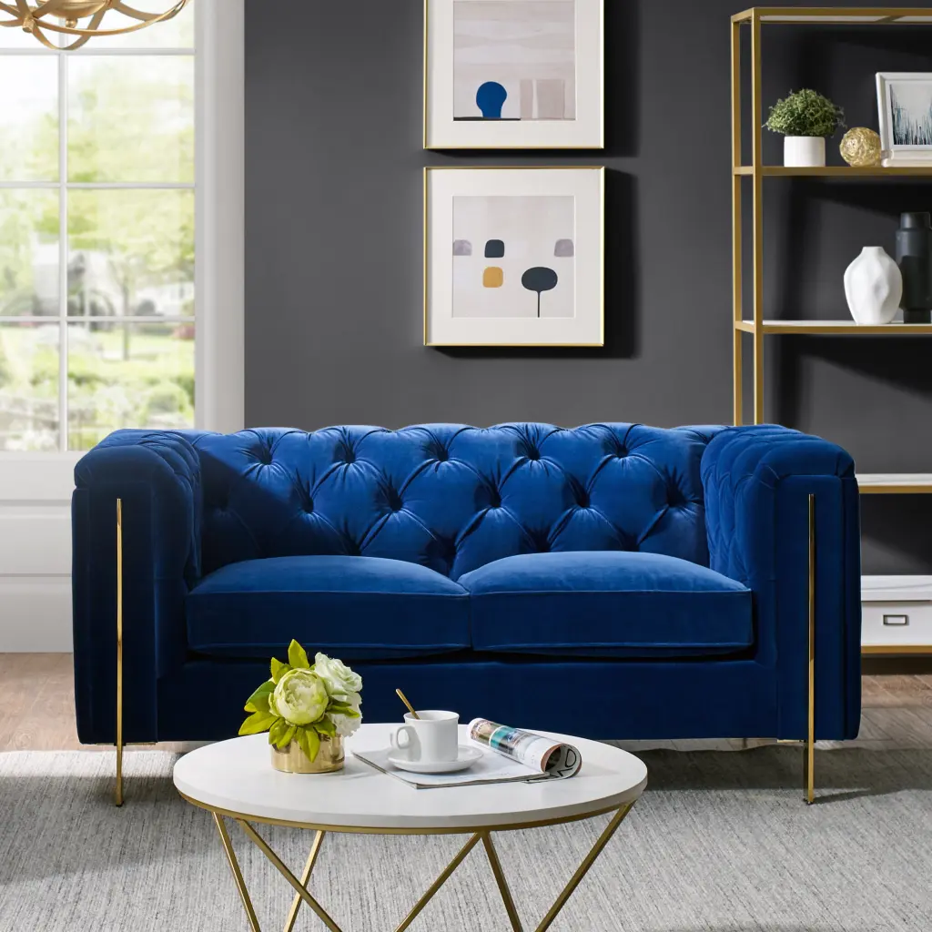 Charlene Velvet Loveseat Blue - Modern Comfortable Seating steve silver furniture