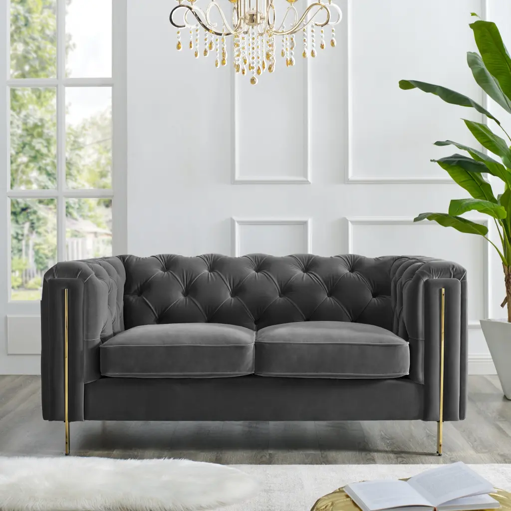 Charlene Velvet Loveseat Dark Gray Material steve silver furniture