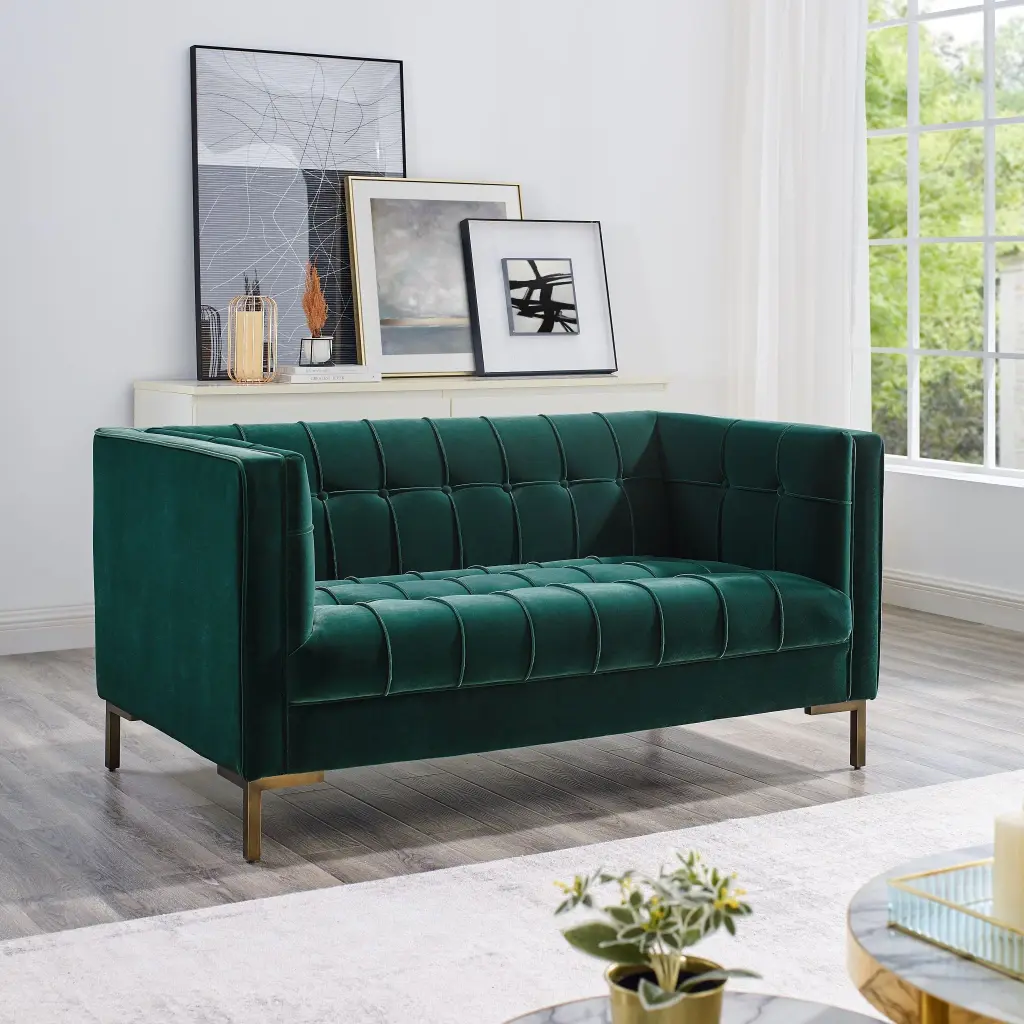 Isaac Stitch Velvet Loveseat Green - Upholstered Living Room Chair steve silver furniture