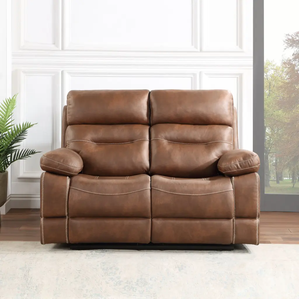 Rudger Manual Reclining Loveseat Brown Timber 2 Seat steve silver furniture