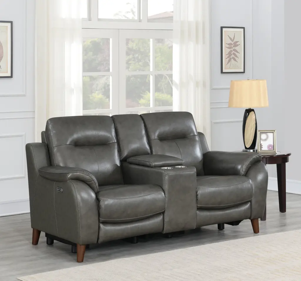 Trento Power Console Loveseat Charcoal Grey Foam Hide steve silver furniture