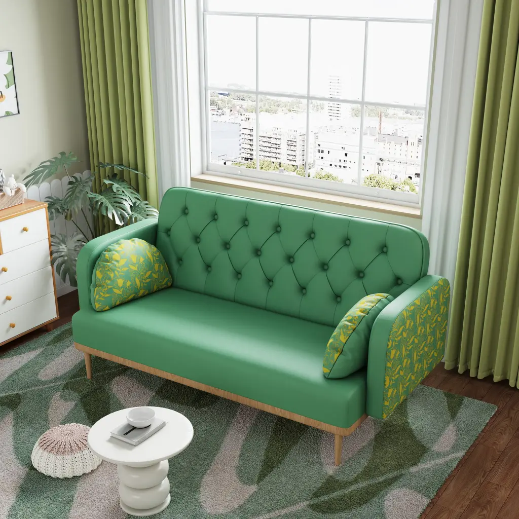 Green Loveseat Sofa Tulip Pattern Modern Upholstered Two Seater tang gong furniture factory