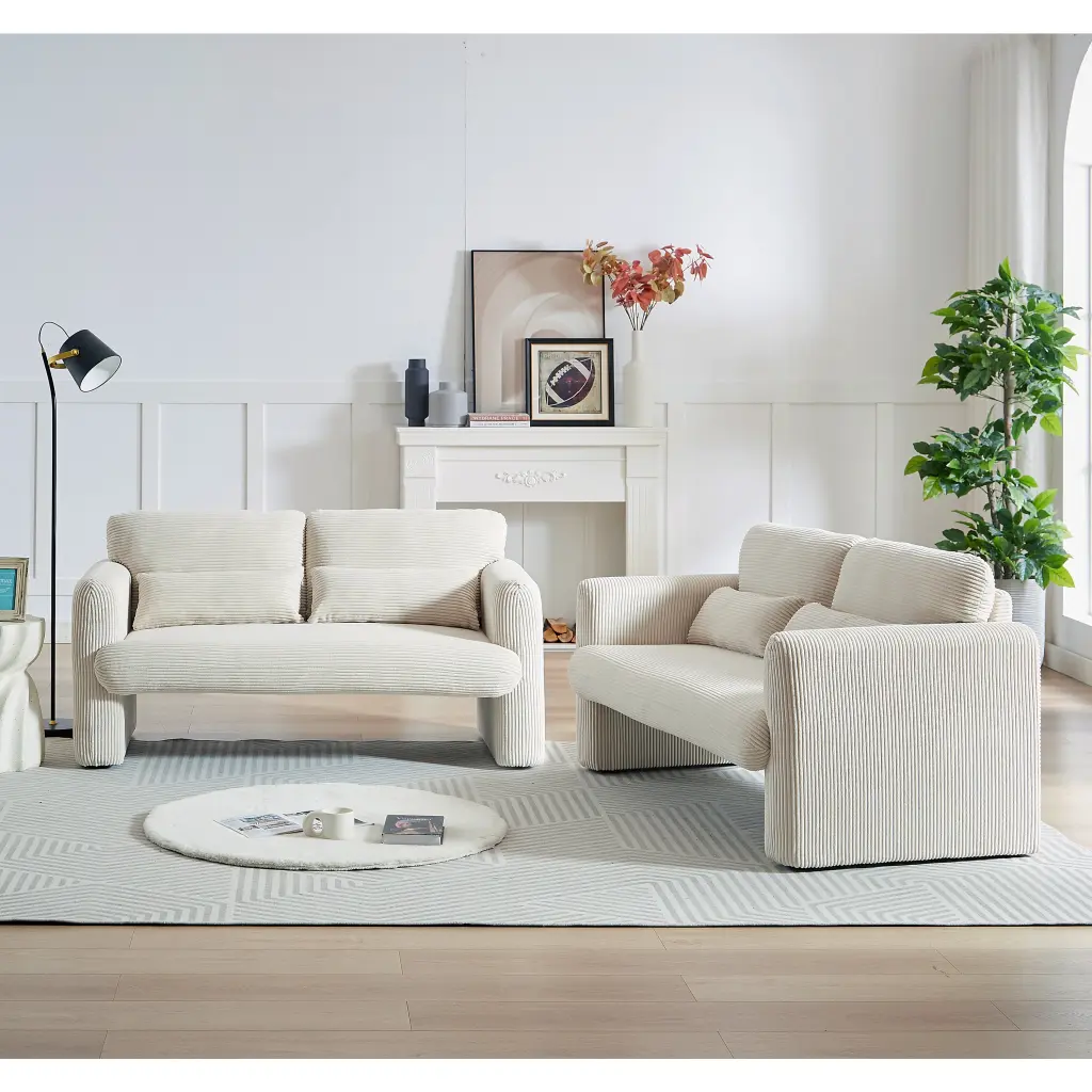 60 Inch Corduroy Fabric Loveseat Sofa Modern Comfortable Small Couch Living Room welike furniture