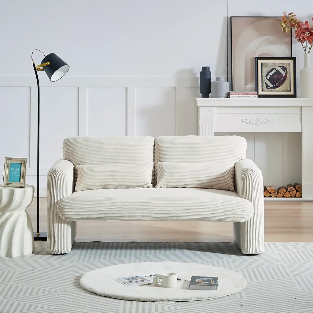 60 Inch Corduroy Fabric Sofa Modern Lounge Loveseat Support welike furniture