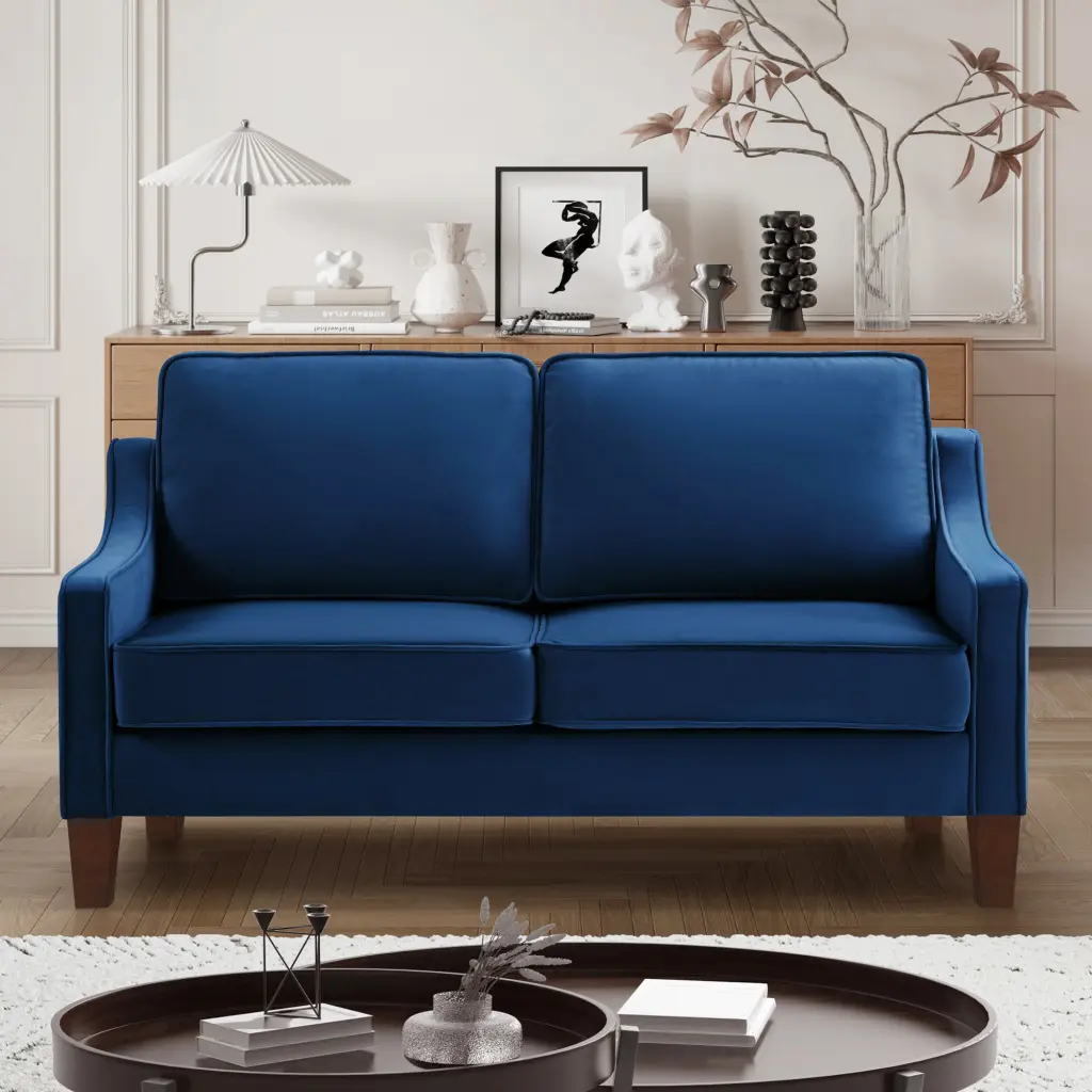 Modern Velvet Upholstered Loveseat Sofa Small Couch Living Room wm home furniture