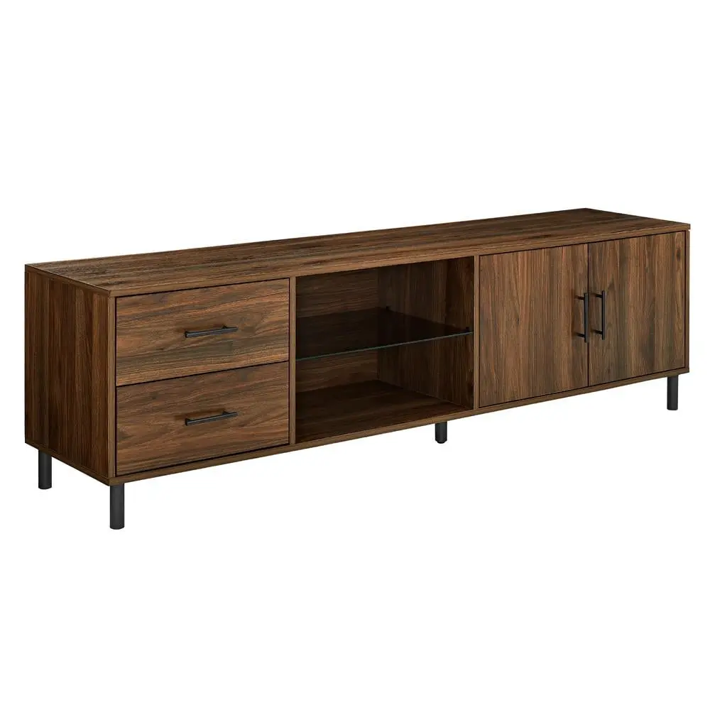 Draper 70 Inch Modern Low Profile TV Console Adjustable Shelves Dark Walnut Walker Edison
