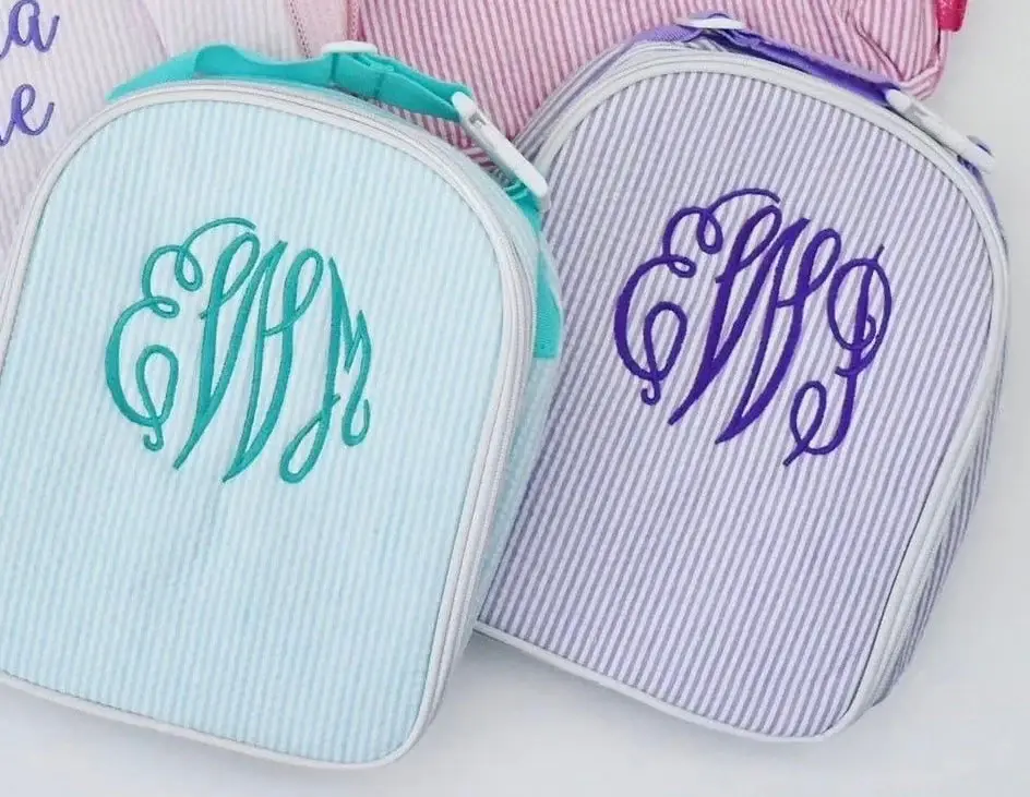 MONOGRAM LILAC SEERSUCKER LUNCH TOTE